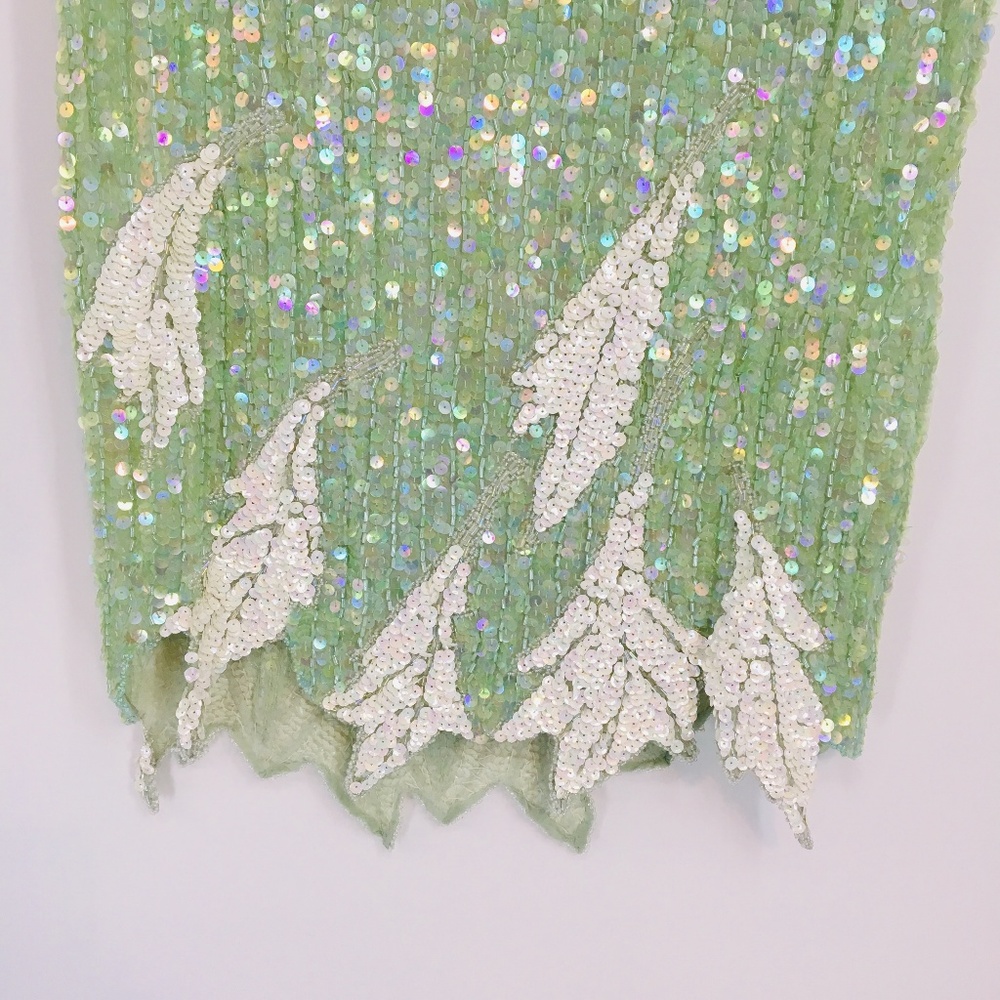 Vintage Green Sequin Short Sleeve Floral Blouse - Picture 8 of 8